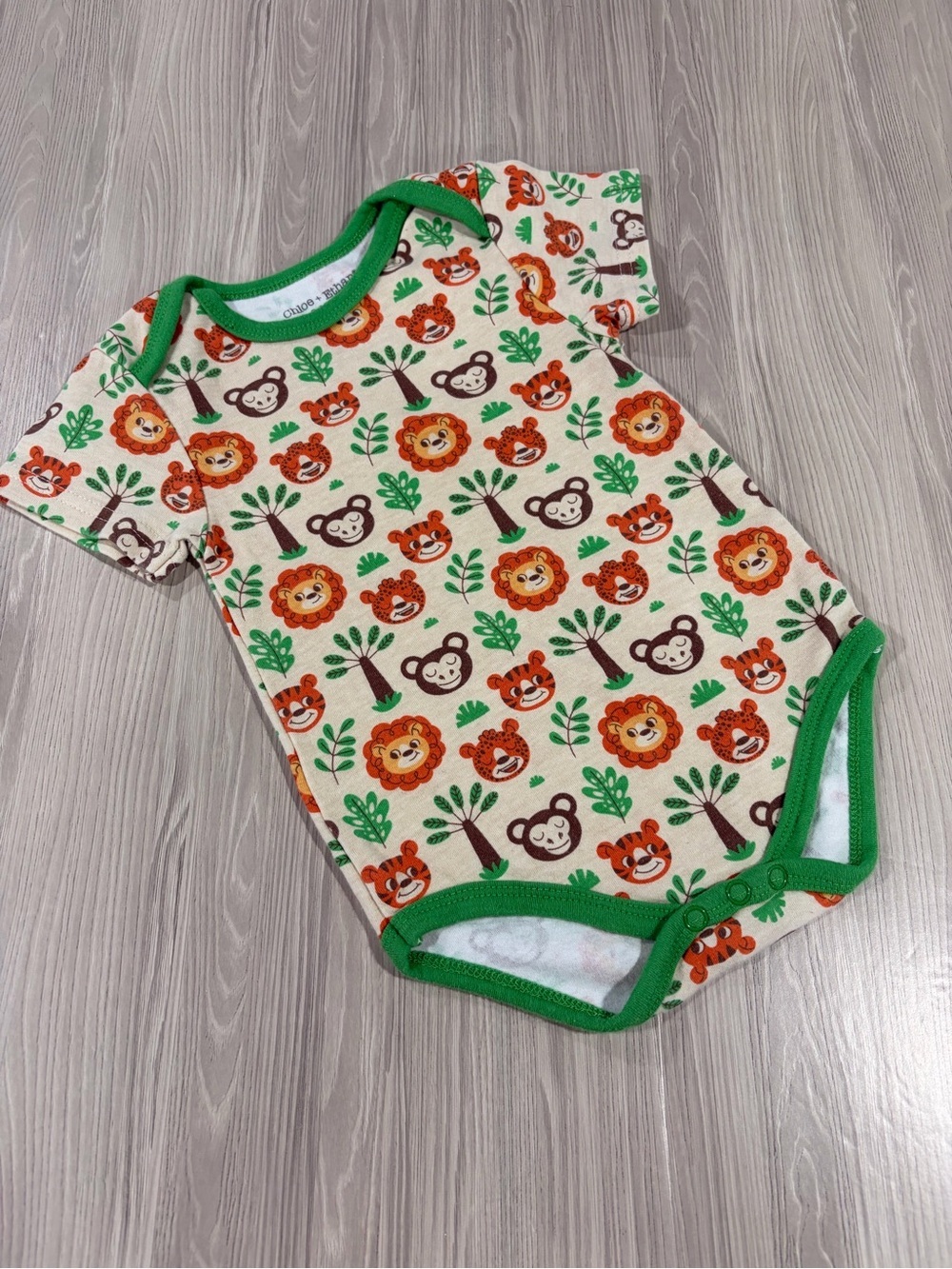 7/$20 Chloe + Ethan Green-Trim Jungle Animal Print Baby One-Piece Cotton